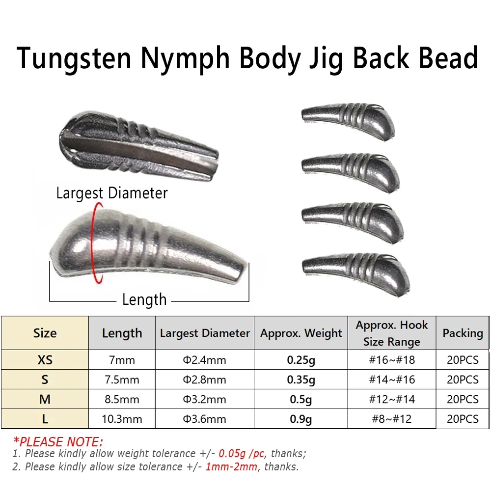 Wifreo 20PCS Heavy Tungsten Jig Back Bead Nymph Shrimp Body for Jigs Nymph Fly Tying/Knitting Materials Fast Sinking Gold Copper