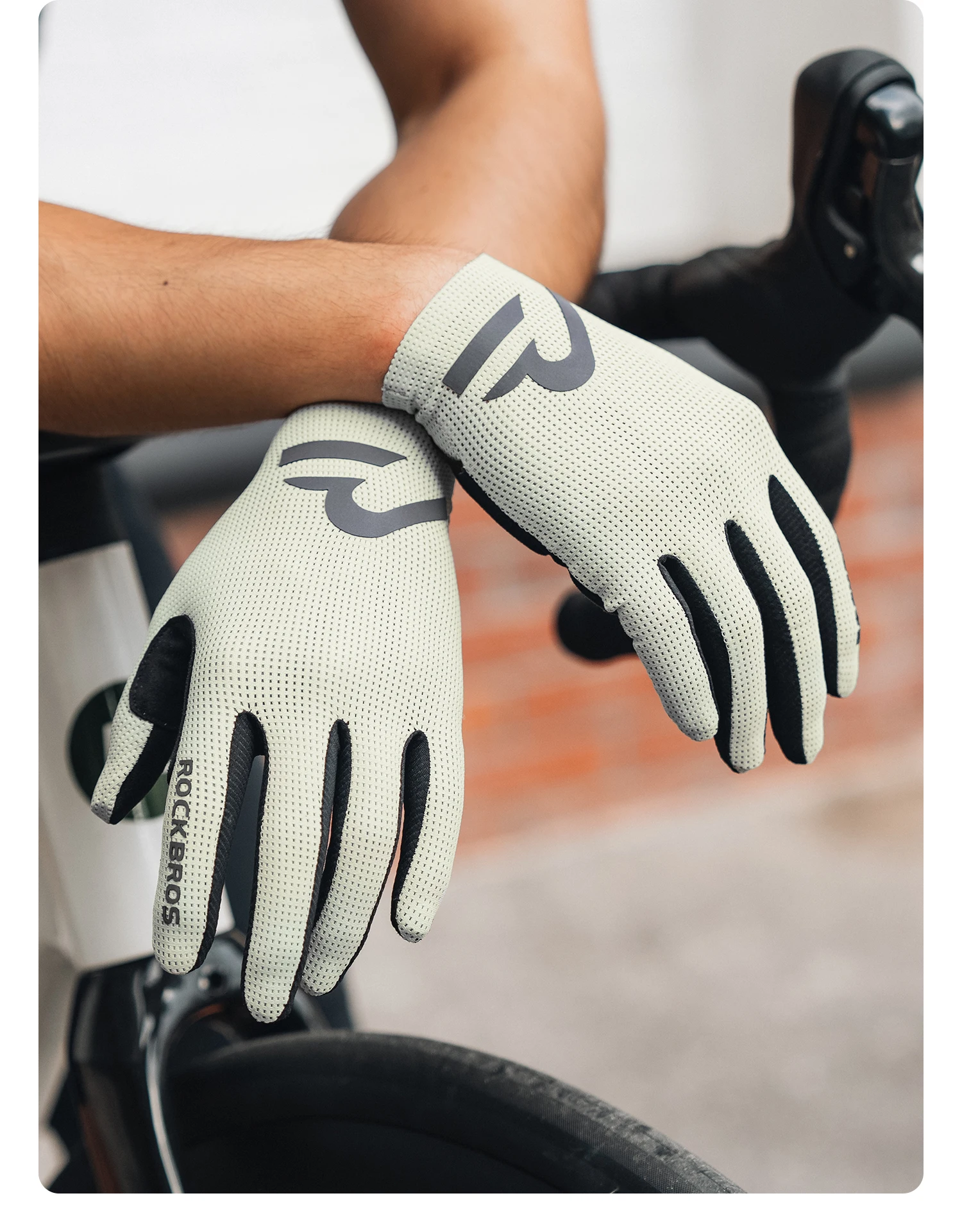 ROCKBROS Fahrradhandschuhe mit Vollfingerbedeckung, Touchscreen-fähig, Atmungsaktiv, Rutschfest, Stoßdämpfende Handflächenpolsterung – Detail 15