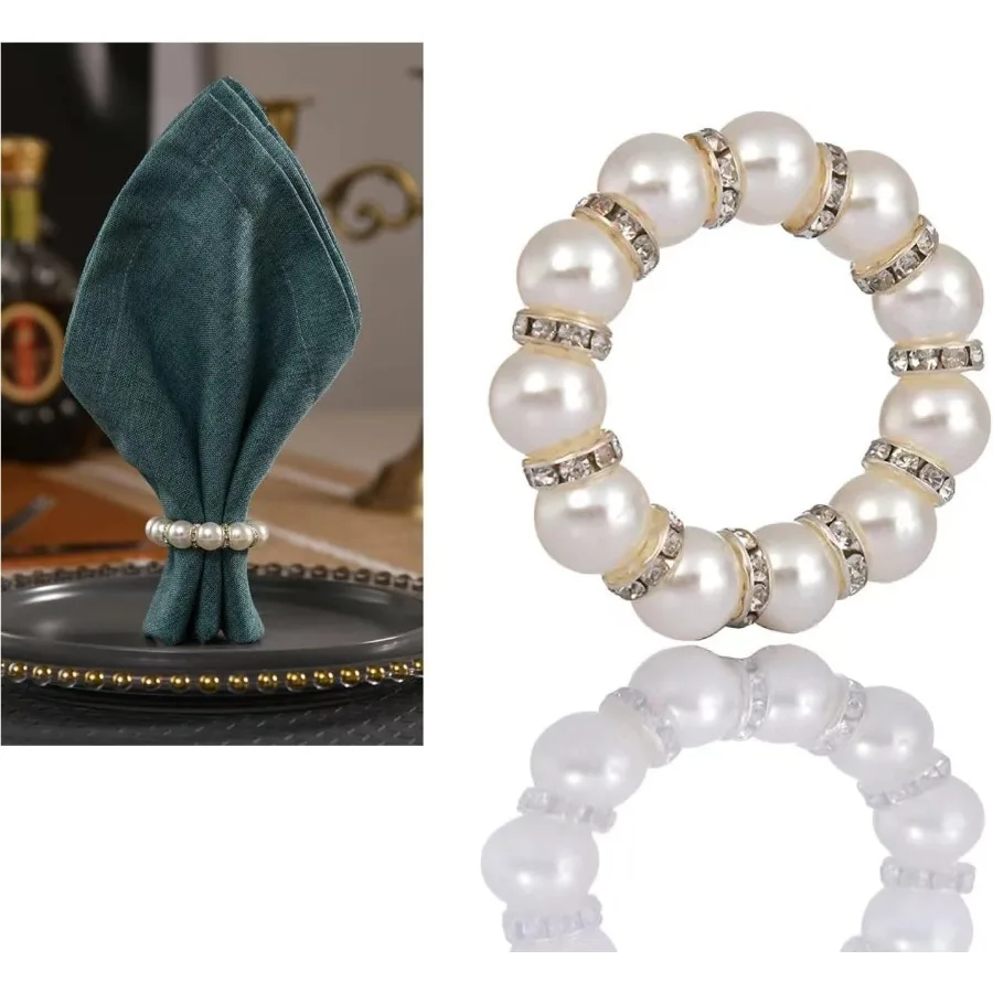 

Декоративные кольца для салфеток, набор из 6 держателей, декор для ужина, вечеринки, свадьбы, годовщины, дня рождения, декор стола, подарок, круглый жемчуг