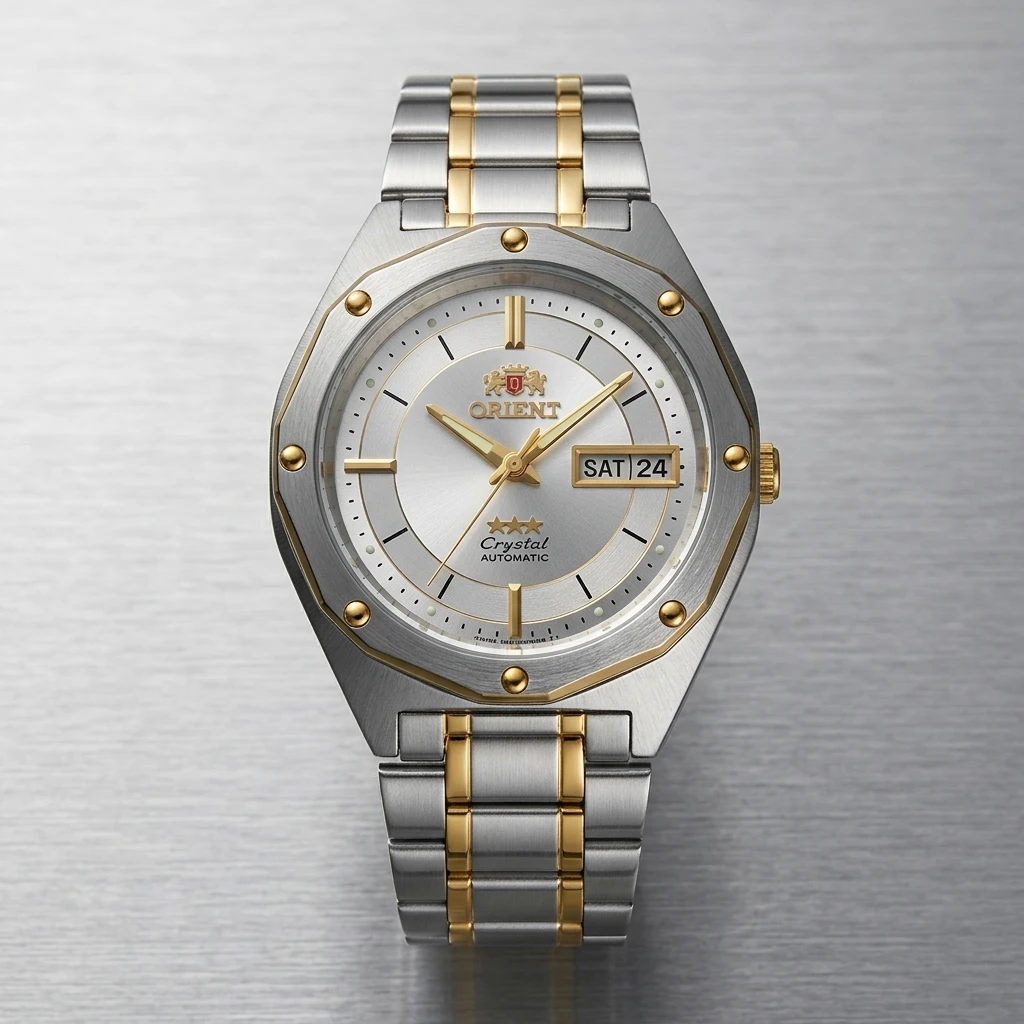 Japan Orient Automatic Mechanical Men Watch Octagonal Case Dual Day Date Luminous 30M Waterproof Stainless Steel Wristwatch view 3
