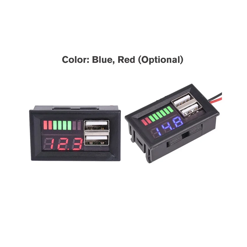Red LED Digital Display Voltmeter Mini Voltage Meter Battery Tester Panel For DC 12V Cars Motorcycles Vehicles USB 5V2A Outputv