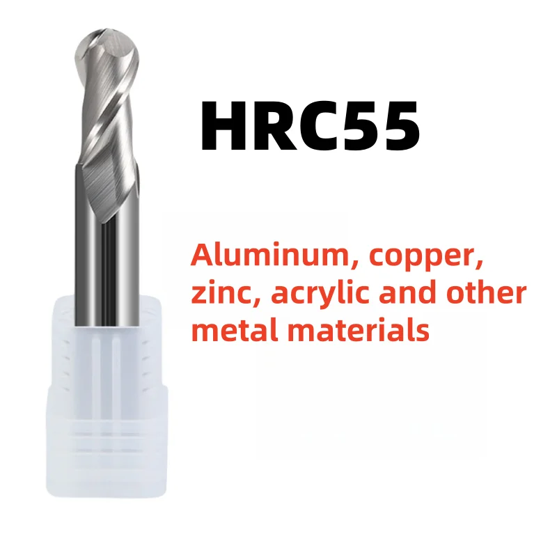 1PCS 2 Flute Cutting HRC55 R0.5-R6mm Aluminium Copper Machining CNC Sprial Bit Milling Cutter Ball Nose End Mill