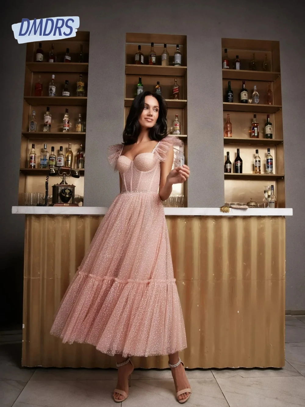 

Shimmering Corset A Line Evening Dress Party Tea-length Prom Gown Customized Sweet Modern Women Wear Special Occasions