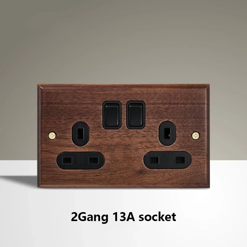 Black Walnut Wood Toggle Light Switch,Home retro Brass Panel,FR UK Universal Double USB Wall Electrical Socket Vintage Switch image 3