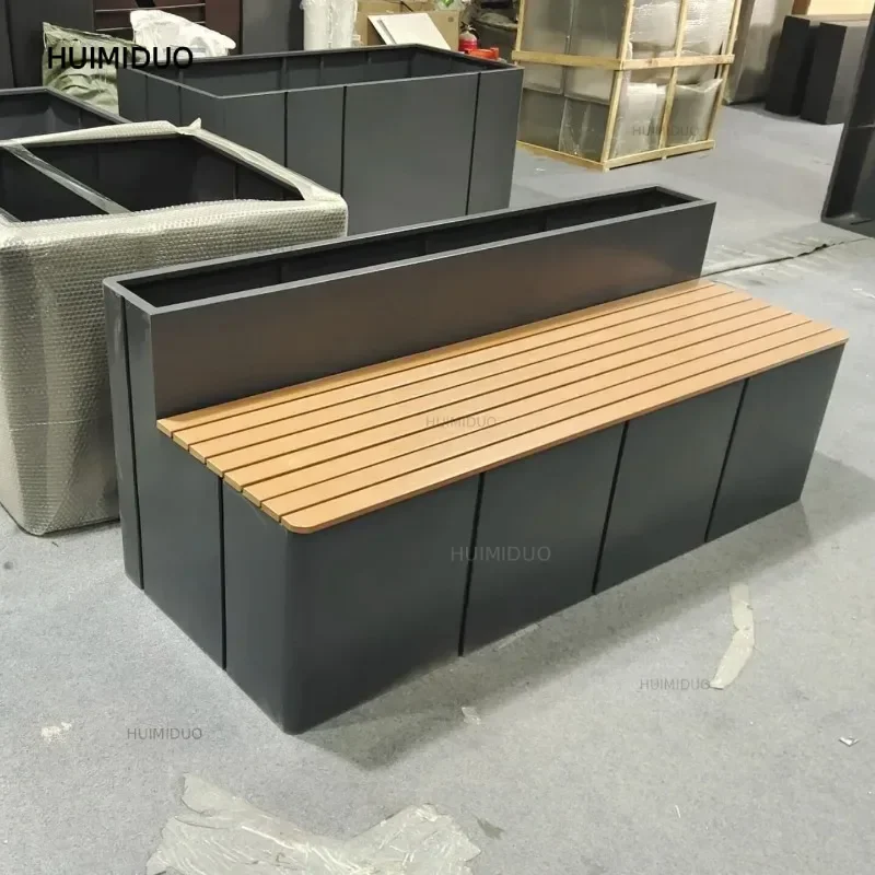 Outdoor stainless steel seat stool card seat flower box combination commercial street rest stool landscape flower pool