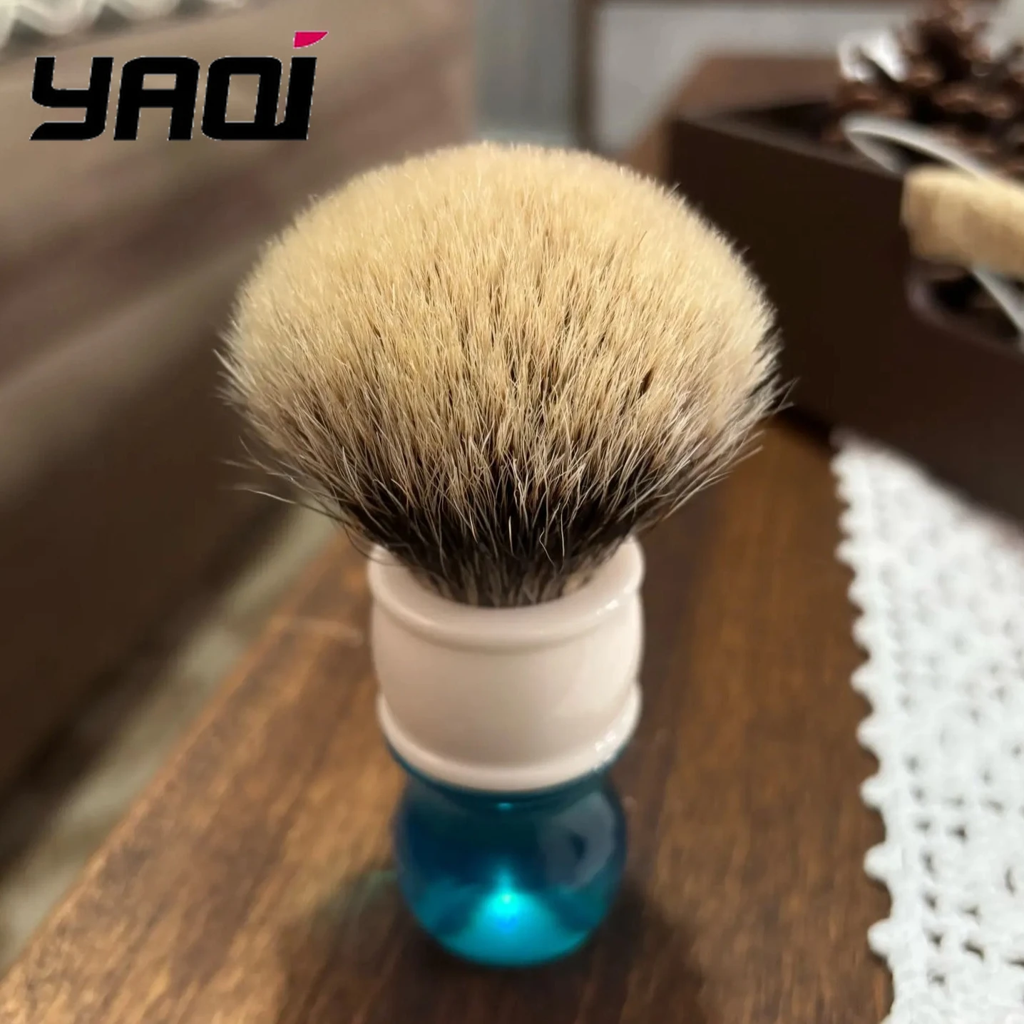 yaqi-24mm-アクア-ツーバンド-バジャーヘア-シェービングブラシ-男女兼用-ソフト～ミディアム硬さ-ひげ・口ひげグルーミングツール
