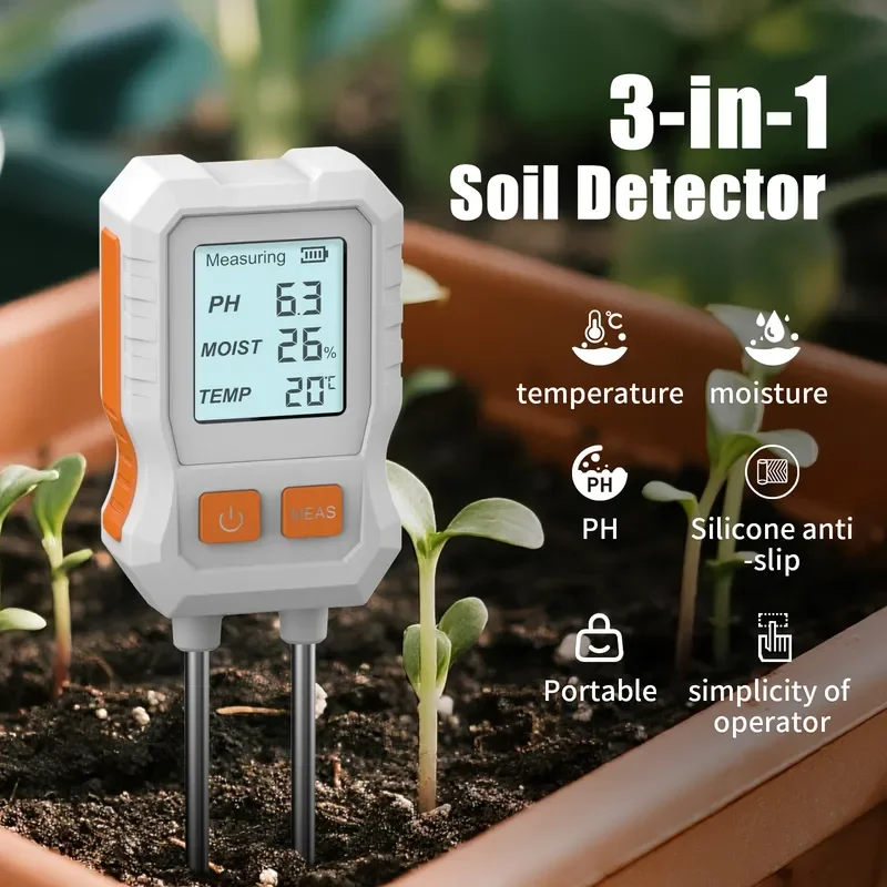 Soil Tester 3 in 1 Moisture Meter pH Temperature Humidity Detector Double Probe High Precision Garden Plant Care Tool for