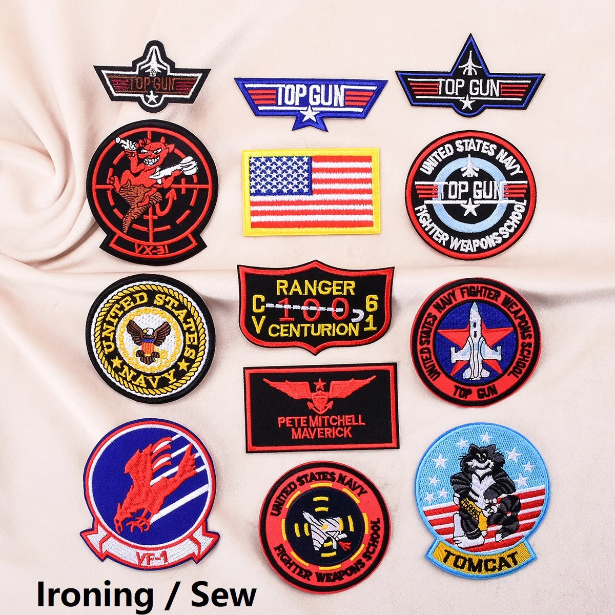 

11/13Pcs Top Gun Tomcat Chapter American VF-1 Pilot Armband ironing Embroidery Patch for Sew Clothes Badge Hat applique