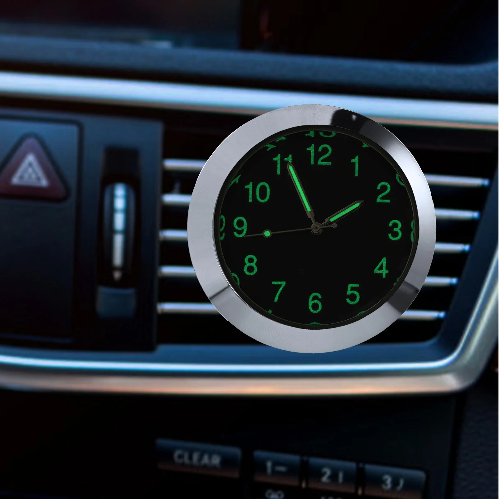 

Air Vent Quartz Clock Electroplated Alloy Metal Clip Dashboard Car Clock Pointer Night Light Driving Safety