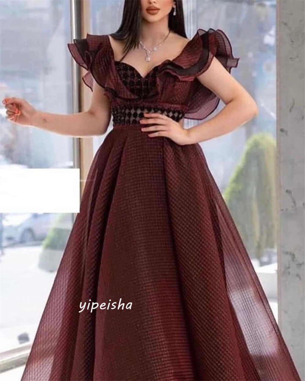 Customized  s Draped Ruffles Quinceanera A-line V-Neck Bespoke Occasion Gown Long Dresses