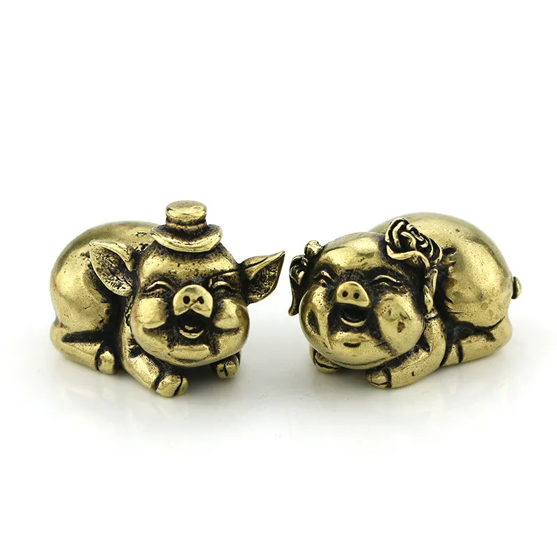 a Pair Couple Pig Married Pig Brass China Antique Zodiac Copper Pig Ornaments