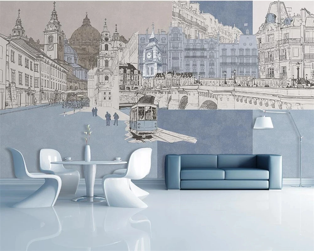 Customized 3D mural modern minimalist hand-painted urban architecture wallpaper Living room sofa background bedroom restaurant