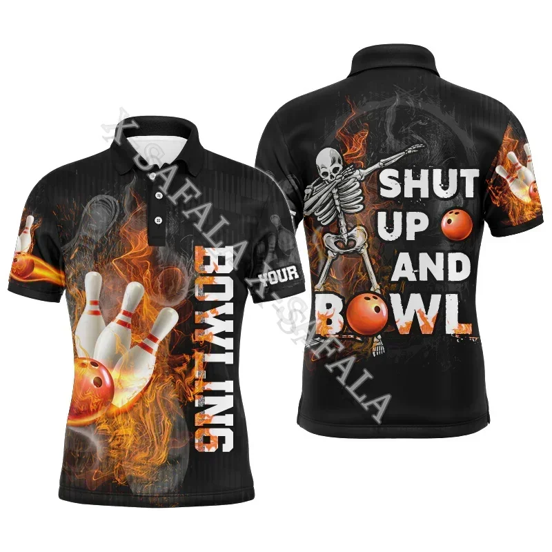 

Love Gift For Bowling Player Club Skull Man Shorts Sleeve Jersey Polo Shirt Casual New Tops Summer Fashion Clothing Tracksuits