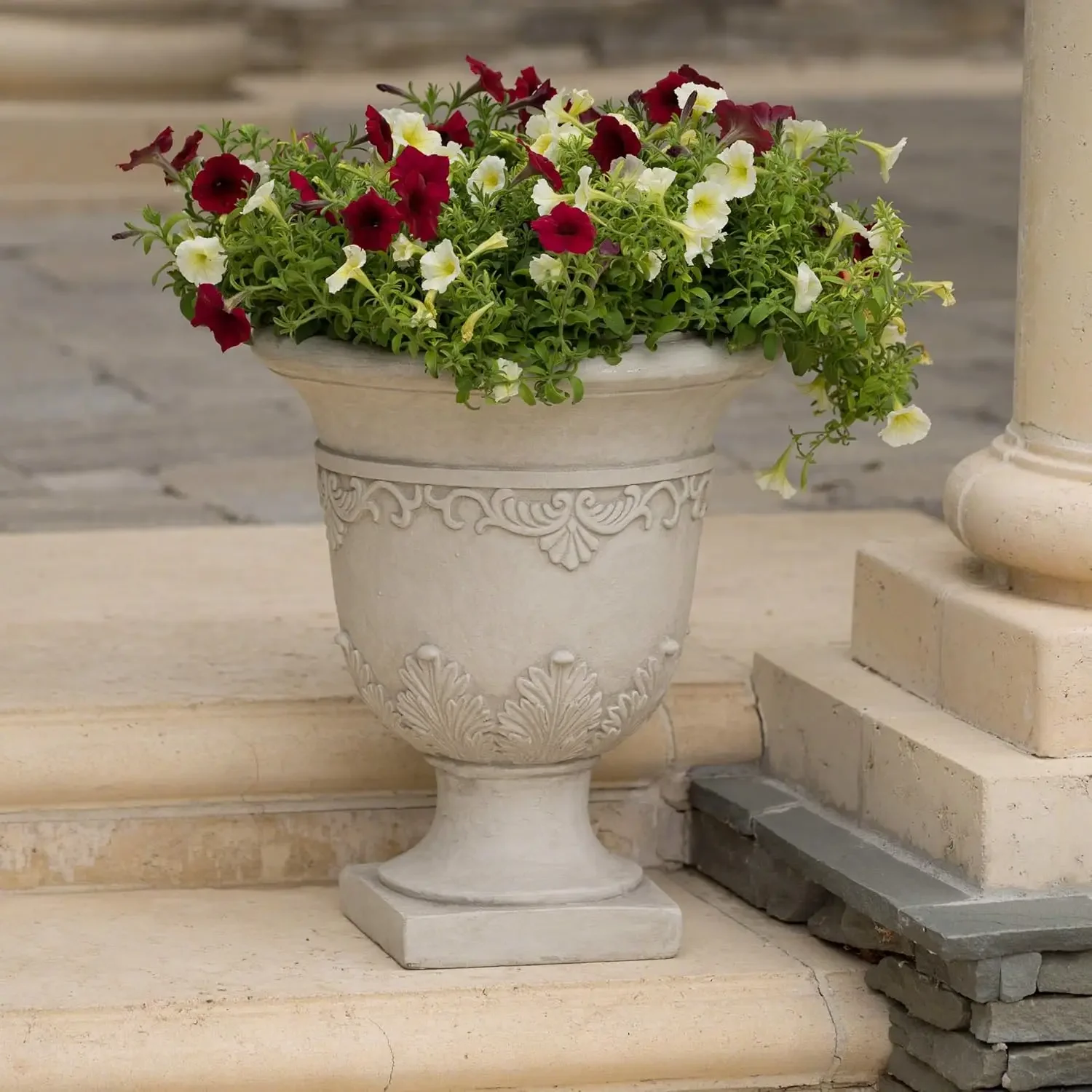 20 Inch White Antique Moroccan Urn Planter