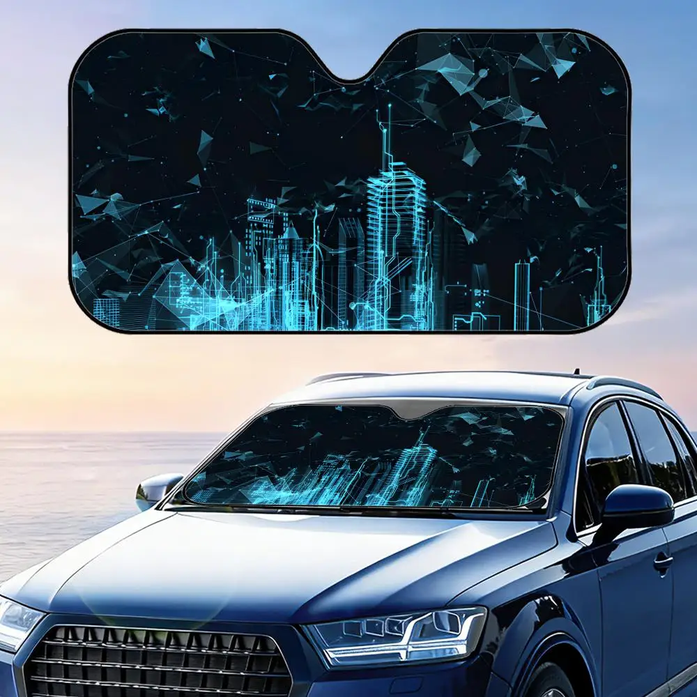City Buildings Sun Visor Reusable Aluminum Foil Windshield UV Protection Heat Insulation Cover Sun Visor Shade