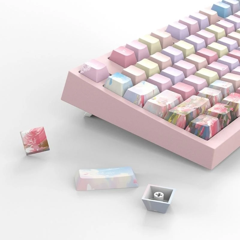 Double Shot PBT Keycaps 141 Colored Rose DyeSub Keycap Set Mechanical Keyboard Keycap Set PINK