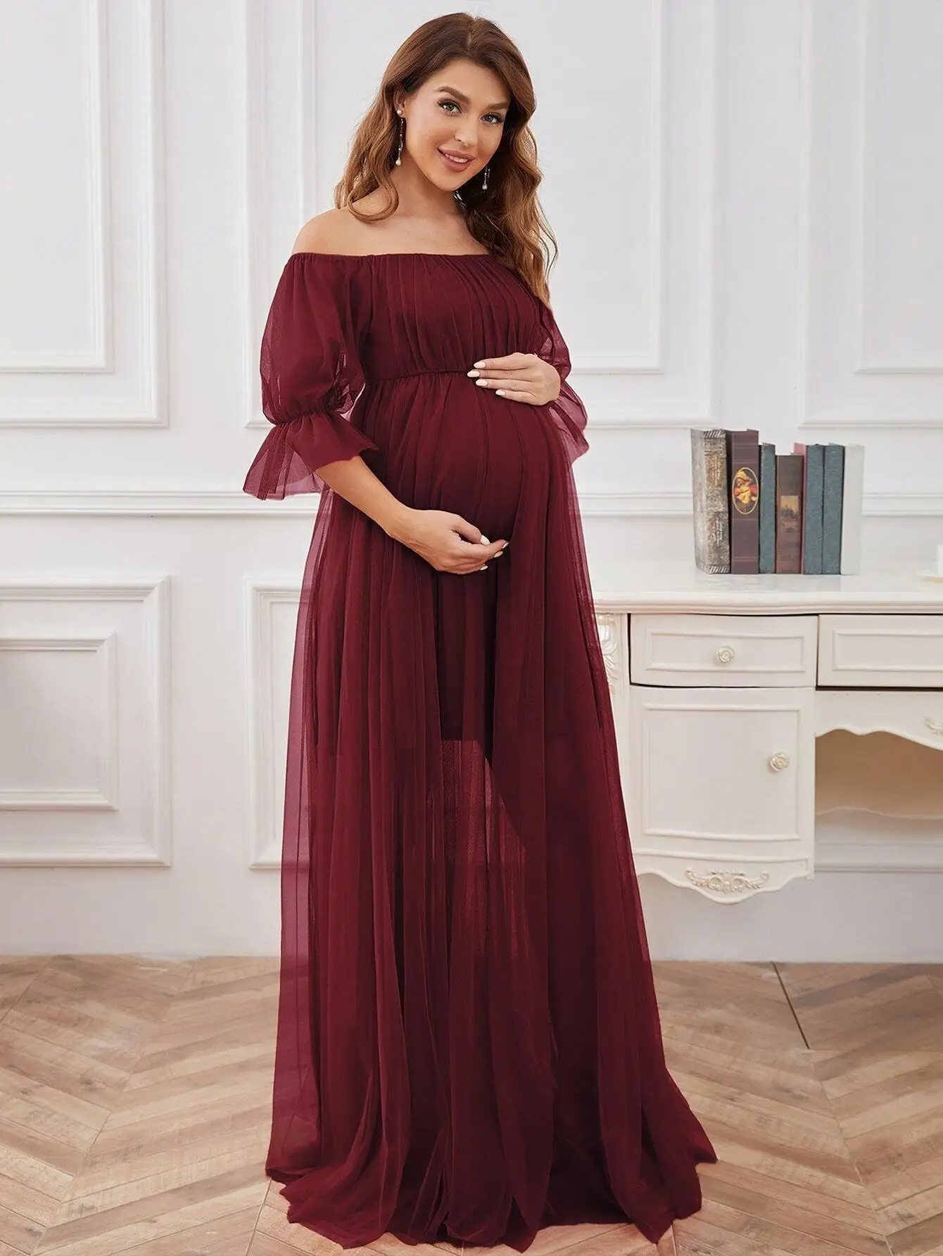 Vestido de otoño para mujeres embarazadas, vestidos elegantes de fiesta de noche, vestidos de maternidad, ropa de mujer para fotografía de mujeres embarazadas, vestidos largos