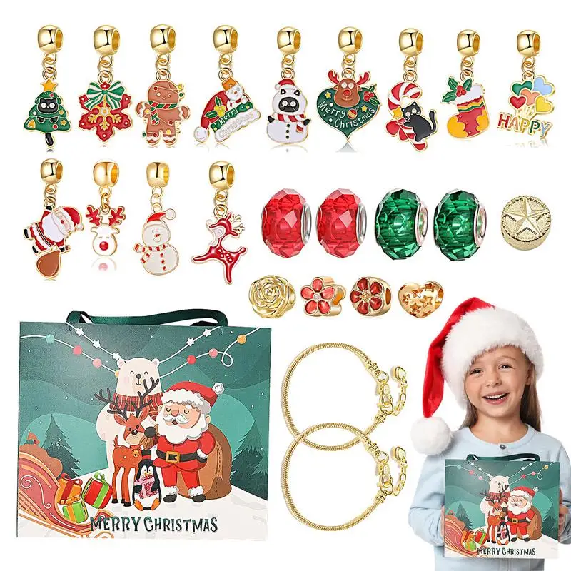 Bracelets Advent Calendar 24 Grids Charm Craft Set Christmas Advent Calendar Necklace Bracelet Kit Creative Decorative Christmas