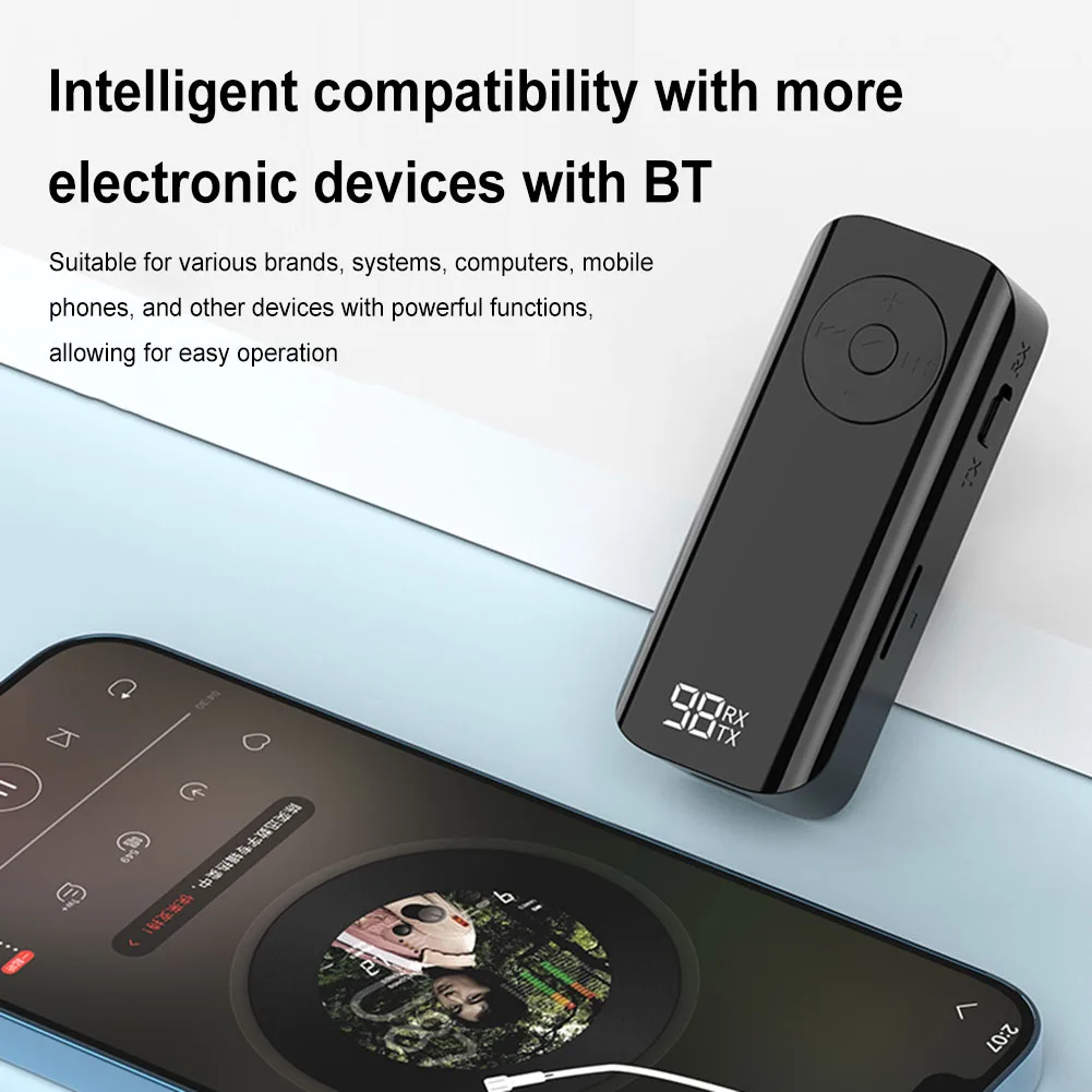 BT 5.3 جاك استقبال الصوت 3.5 ملم استقبال الصوت اللاسلكي مع شاشة عرض بطارية LED لمكبر الصوت/ستيريو المنزل/سماعات الرأس السلكية