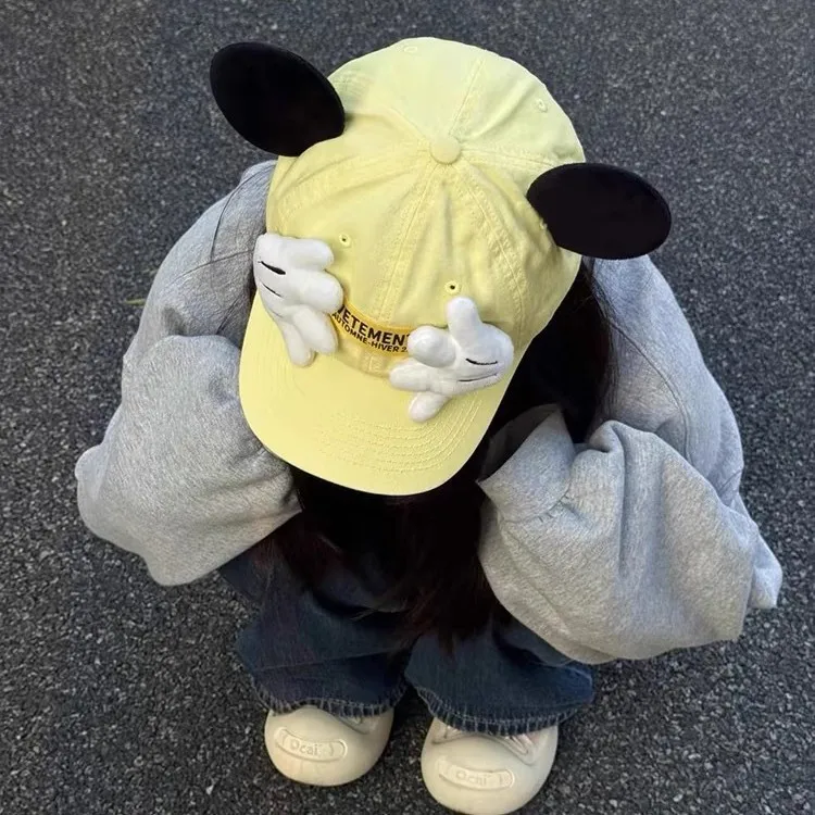 Gorra de béisbol de Mickey de dibujos animados de Disney, gorra de béisbol con orejas grandes y protección solar de palma bonita