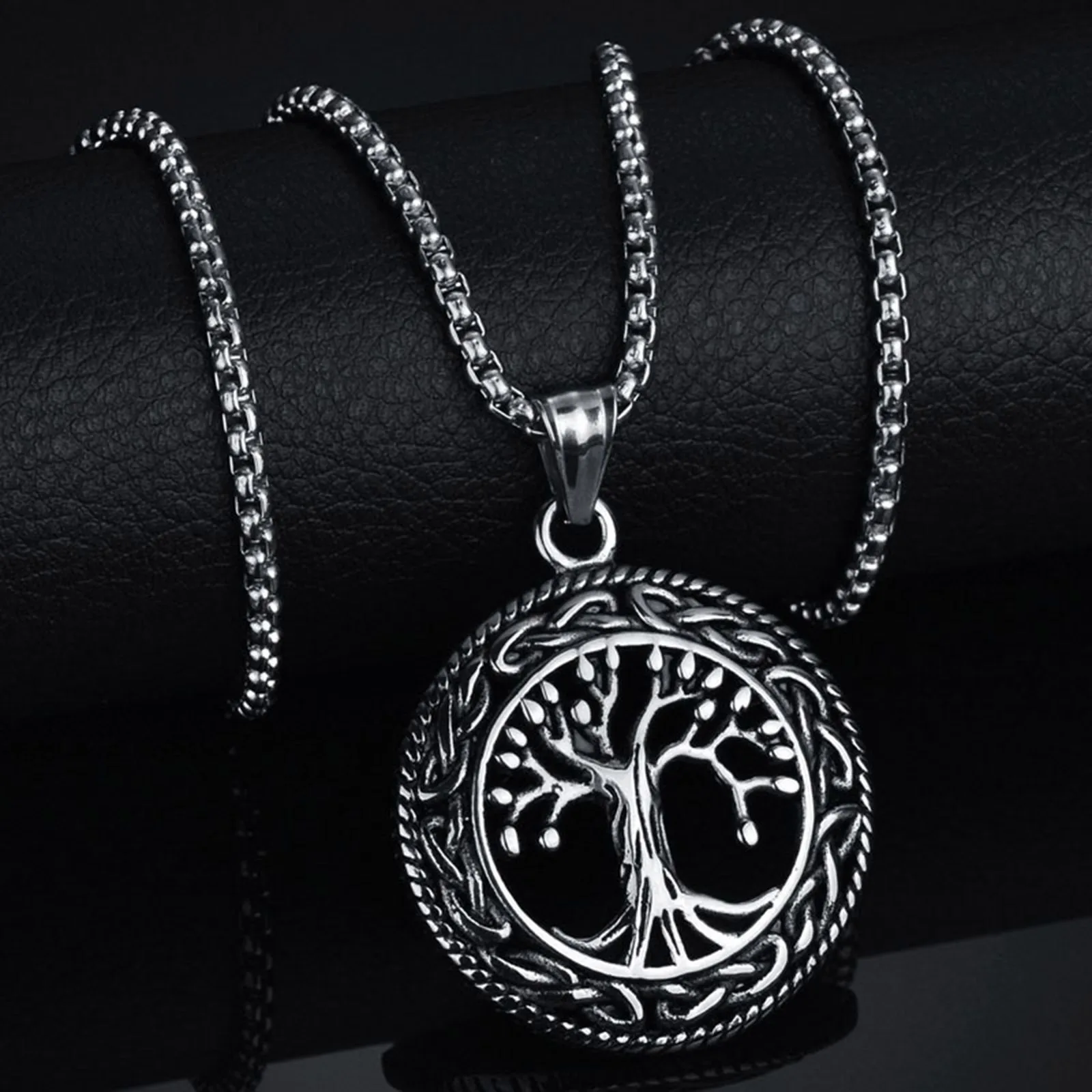 Mprainbow Tree of Life Necklaces for Men,Viking Knot Amulet Pendant with Stainless Steel Box Chain, Nordic Male Gift Jewelry