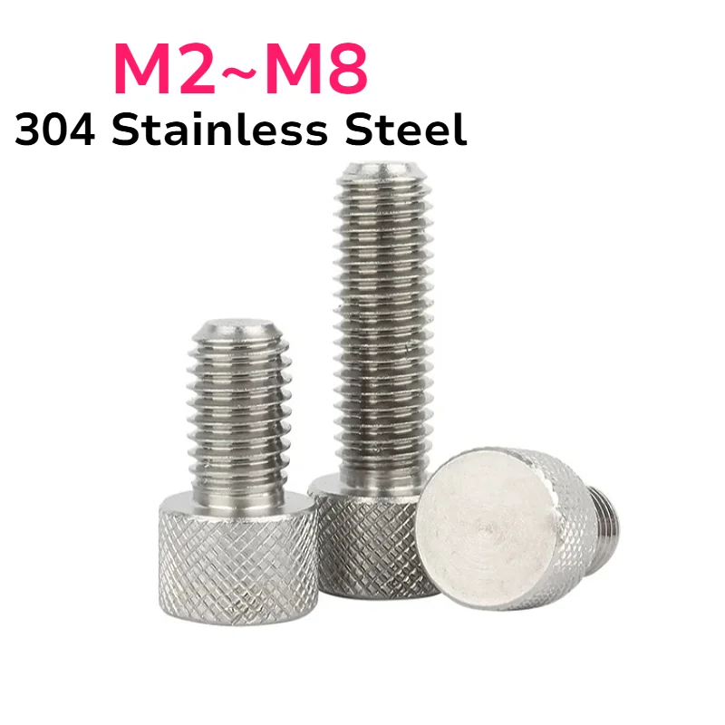 M2 M2.5 M3 M4 M5 M6 M8 304 Stainless Steel Mesh Pattern Knurled Thumb Screw Flat Head Tighten Bolts Round Adjustment Hand Screws