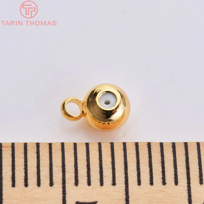 (3084)20PCS 3MM 4MM 24K Gold Color Plated Brass with Rubber Hanging Beads High Quality DIY Jewelry Making Findings