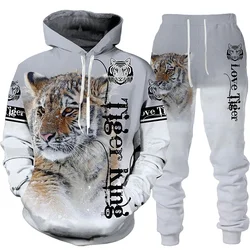 Novo animal 3d tigre impresso moletom com capuz + calças terno legal homem/mulher 2 pçs sportwear conjunto de treino outono e inverno roupas masculinas