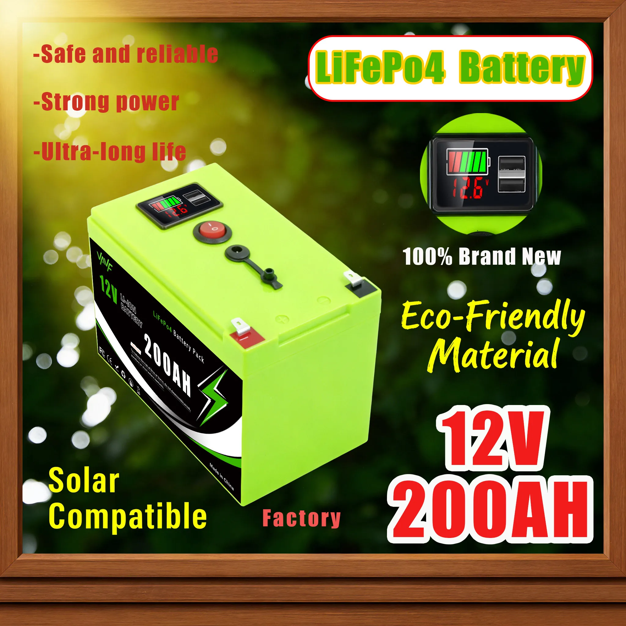 

Lithium Battery12V200Ah Lithium Iron Phosphate Battery w/ Enhanced BMS-Perfect for Solar Storage, RV, Boat, Solar Battery