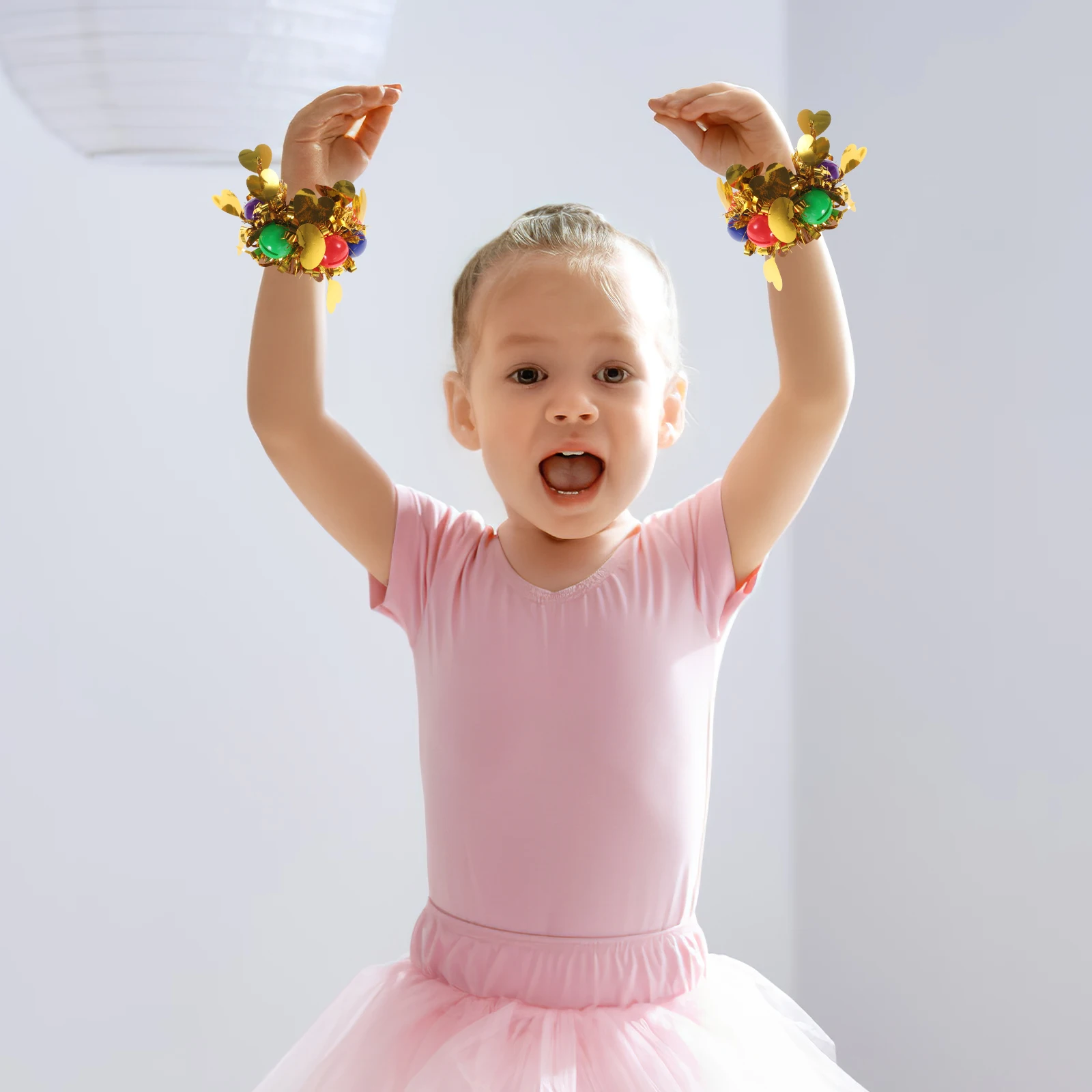 

4Pcs Kids Wrist Sequin Bracelet With Bell Kindergarten Cheerleading Decoration Flower Wristband Gymnastics Performance Gift Bag