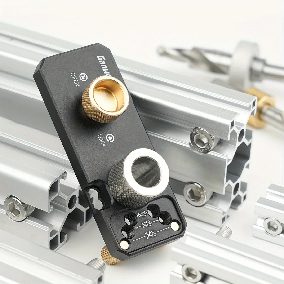 

Aluminum Profile Track Drill Guide with Sliders and M10 Countersunk Step Drill, Vertical Puncher for 20#30#40# Aluminum Profiles