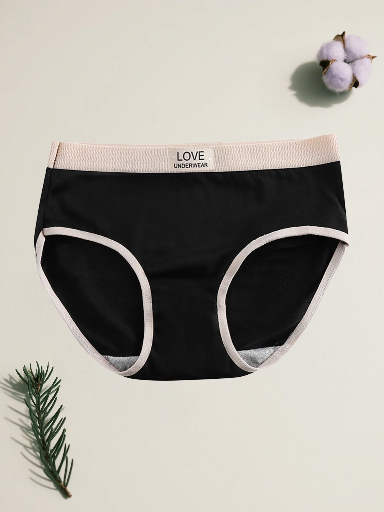 5PCS women's panties knitted solid color letter printed underwear mid waist casual sports comfortable women's briefs