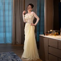 Vestidos de Noche formales con cuello cuadrado personalizados, flores en 3D, Apliques de encaje, vestido largo plisado para graduación, vestido de fiesta de tul drapeado moderno