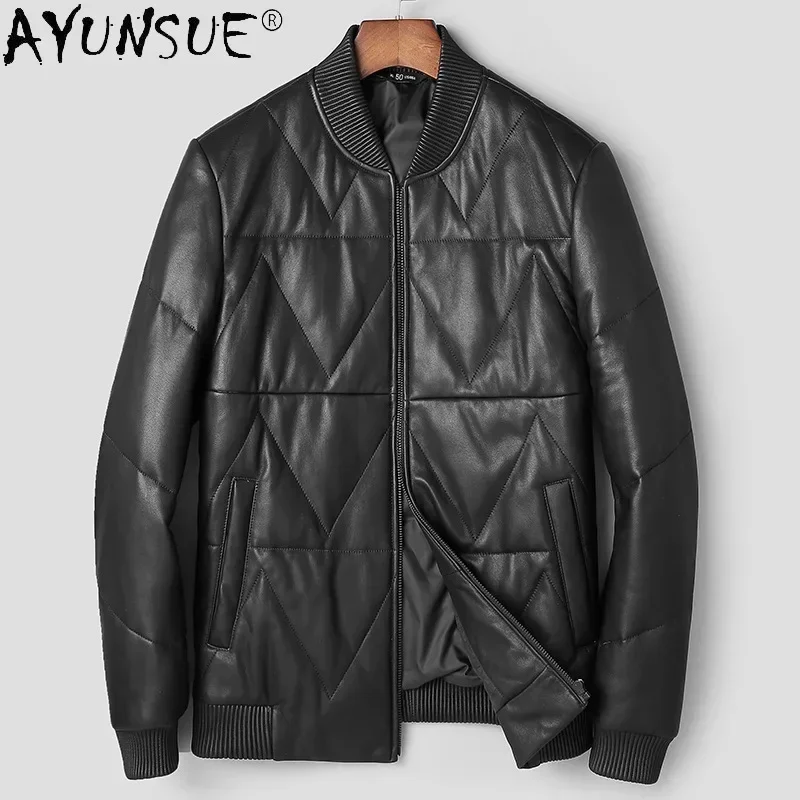 AYUNSUE Winter Genuine Leather Jacket Men Clothing Sheepskin Baseball Business Casual Male Chaquetas Zm462