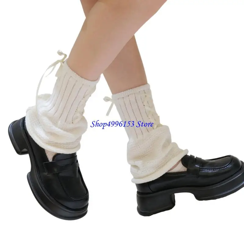 Q0KE إمرأة لوليتا متماسكة الجوارب الطويلة الانحناء الدانتيل يصل جوارب السيقان Harajuku الباليه نمط التمهيد الجوارب الشتاء الكاحل #2