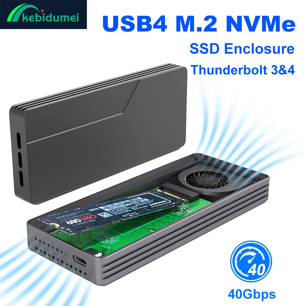 

USB4 40Gbps M.2 NVMe SSD Enclosure Thunderbolt 4/3 USB 3.2 Built-in Cooling Fan 8TB Solid State Drive External CNC Aluminum Case