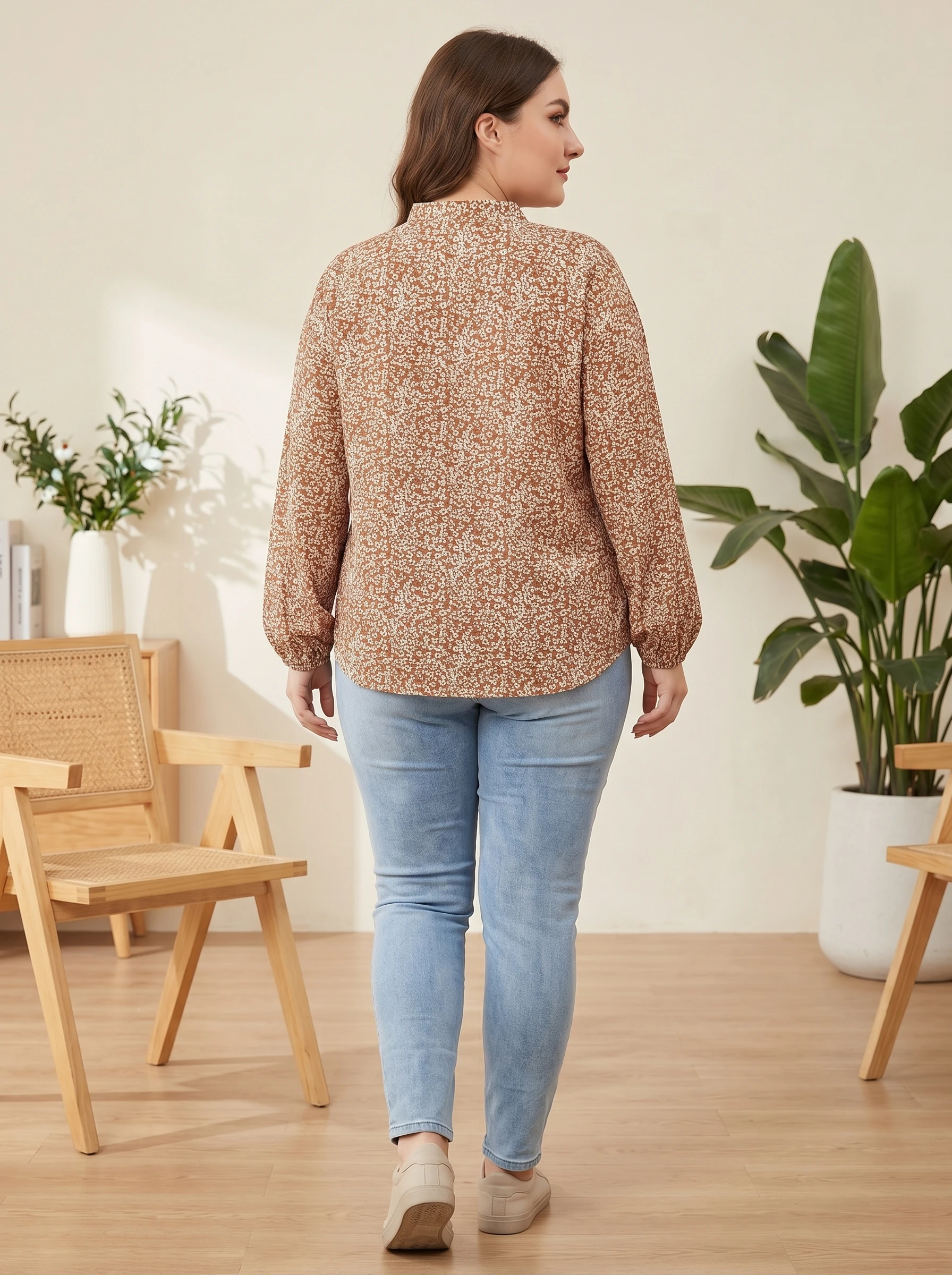 Blusa Túnica Floral Talla Grande Mujer Cuello V - usage example