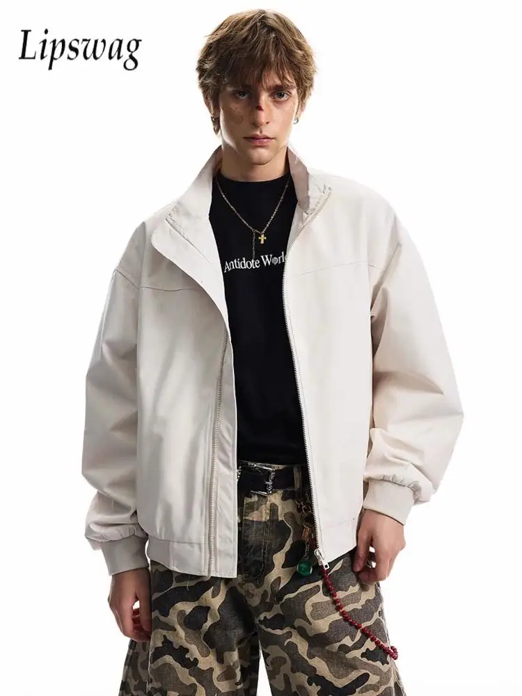 

Cleanfit Solid Color Outerwear Men's Jacket Coat Autumn Casual Stand Collar Zip-up Jackets For Men Outdoor Fashion Crop Coats