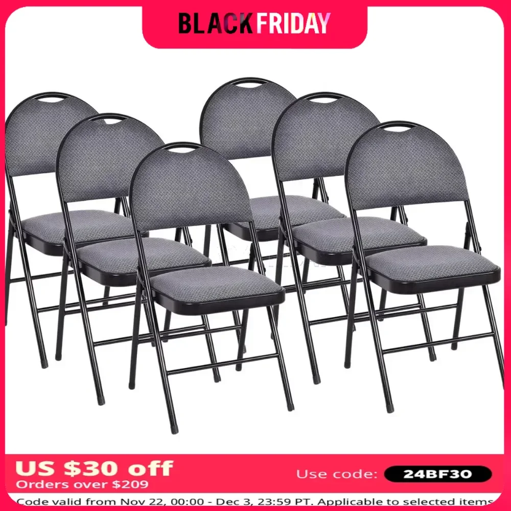 6-Pcs Folding Chairs Set with Upholstered Seat, Non-Slip Footpads, Commercial Guest Chairs, Pack of 6 Chair for Events,Grey