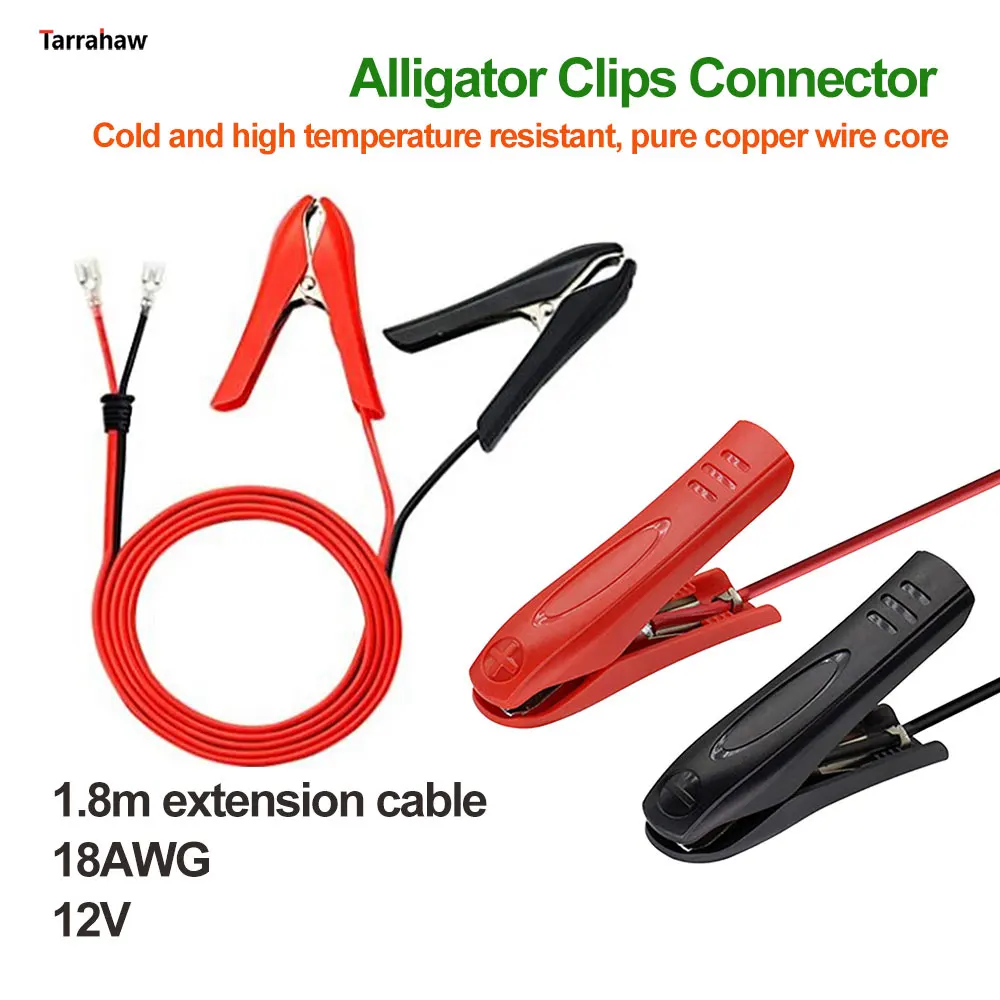 Alligator Clips Connector 1.8M 18AWG Cable for Automotives Car Battery Power Supply DIY Outdoor Camping 12V Battery Clips