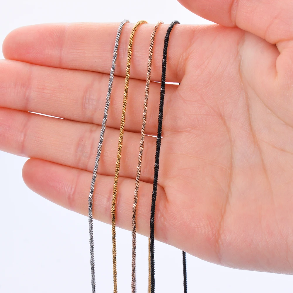 1 Stück, Breite 1,2 mm, winzige, gedrehte quadratische Schlangenkette, Halskette aus Edelstahl, Choker-Halskette für Damen, Collier – Detail 4