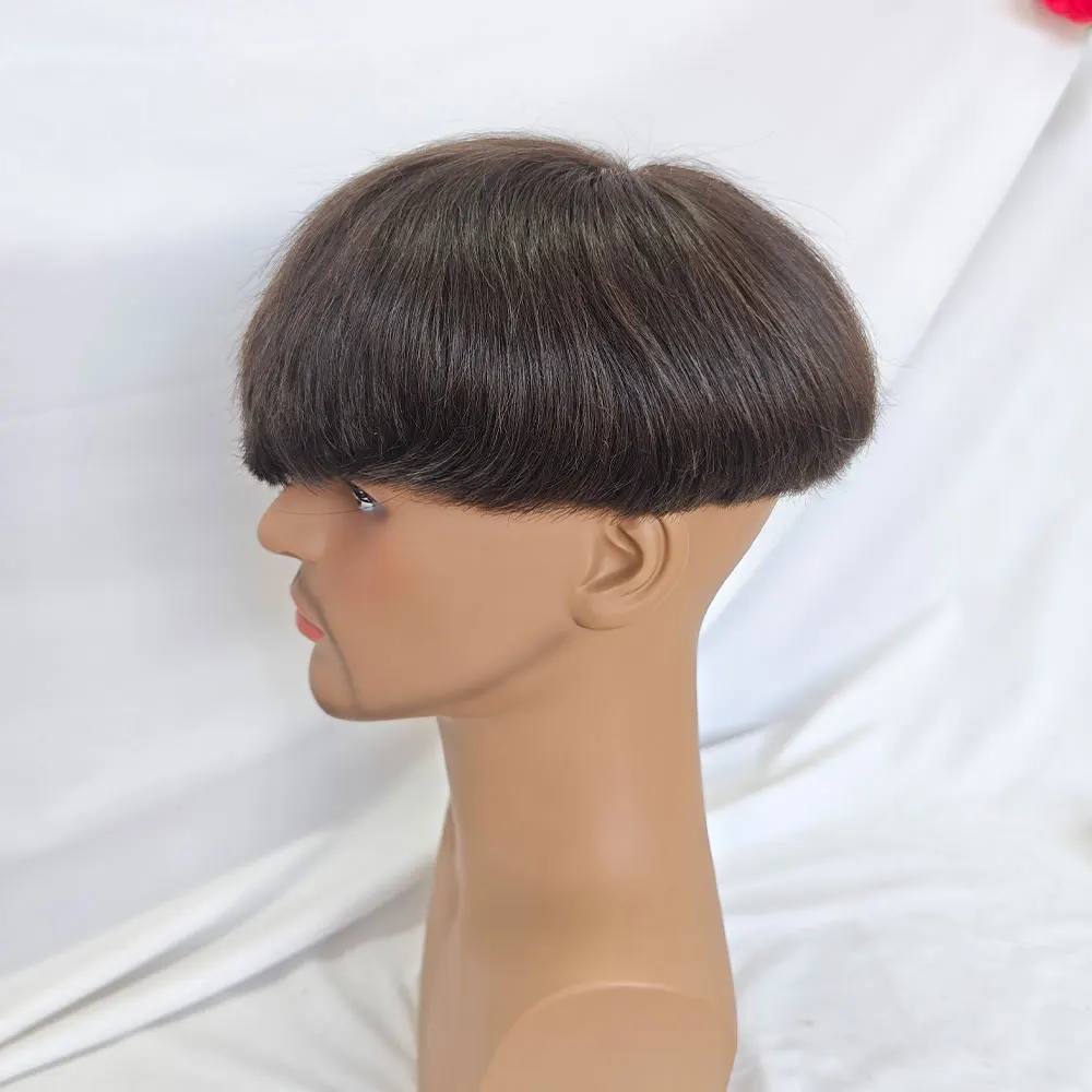 

Swiss Lace Frontal Mono Top Men's Toupee Real Human Hair Wig Brown Cut 3-4 Inch Short Natural Human System 8x10