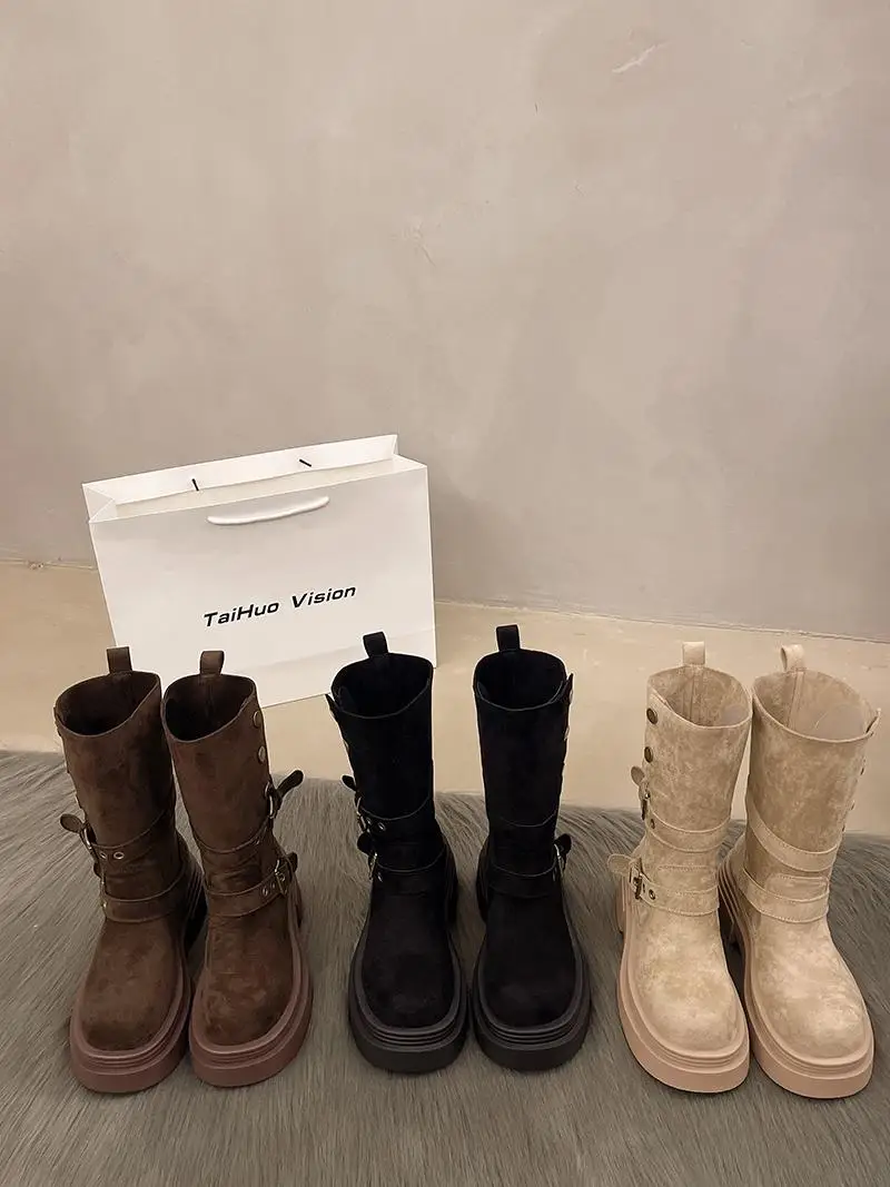 Briti Sle أحذية نسائية بكعب ثي اتجاهين ارتداء ort أنبوب الأحذية ربيع الخريف زيادة Faion المطاط وحيد