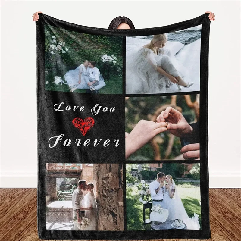 

1Pc Custom Blanket with Photo Text, Personalized Blanket Custom Throw Blanket, Custom Gift Blanket for Family, Friends