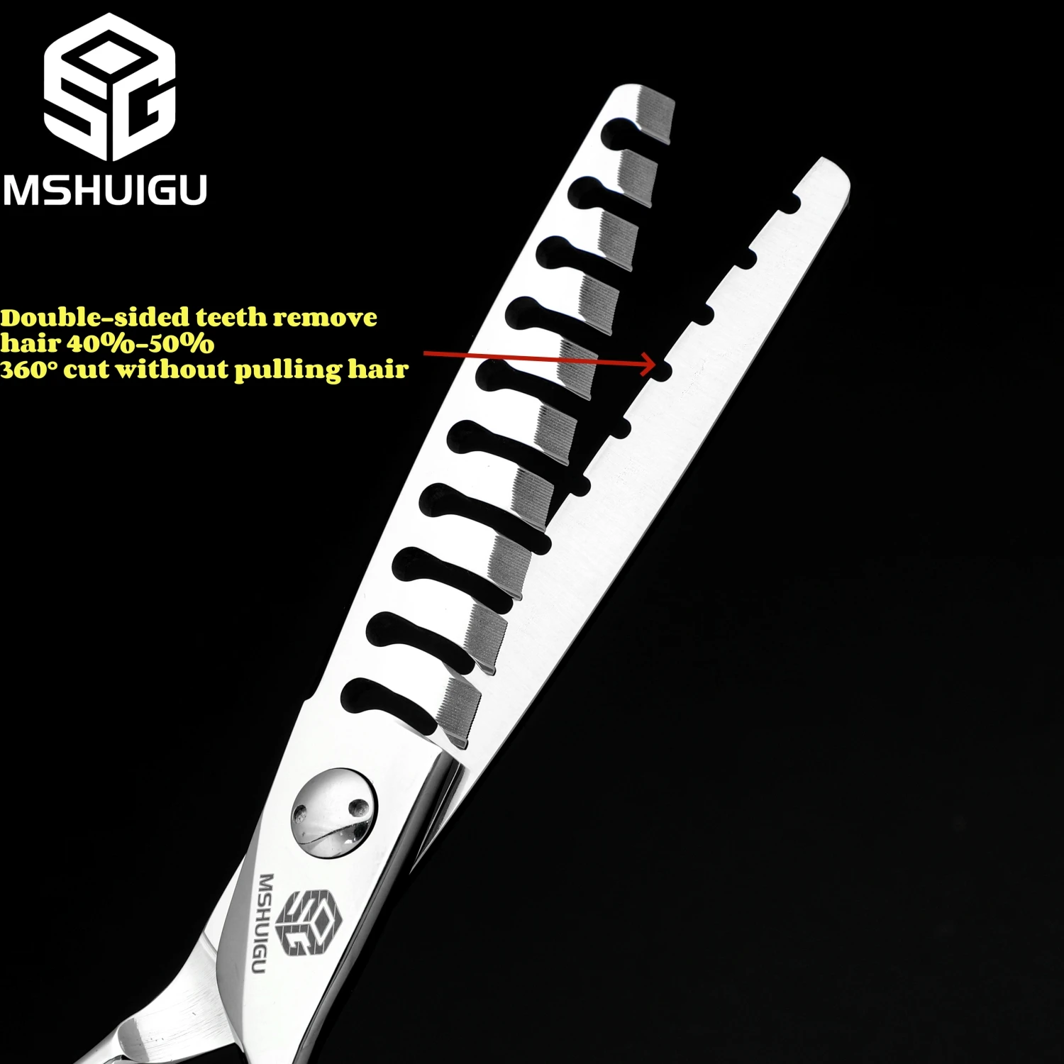 MSHUIGU Professionelle Friseurschere Multifunktionale Effilierschere mit Zähnen auf Beiden Seiten VG10 6 Zoll – Detail 8
