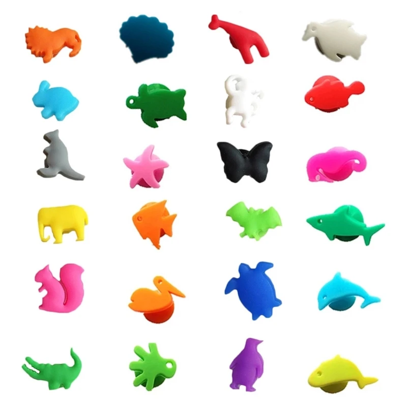 24pcs Wine Glass Markers Marine Terrestrial Animals Silicone Drink Glass