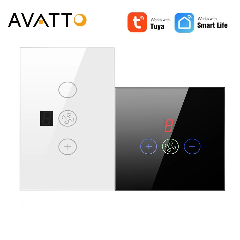 AVATTO Tuya Smart WiFi Ceiling Fan Switch with Screen,Tuya/Smart Life App Remote Timer Speed Control,Work with Alexa Google Home