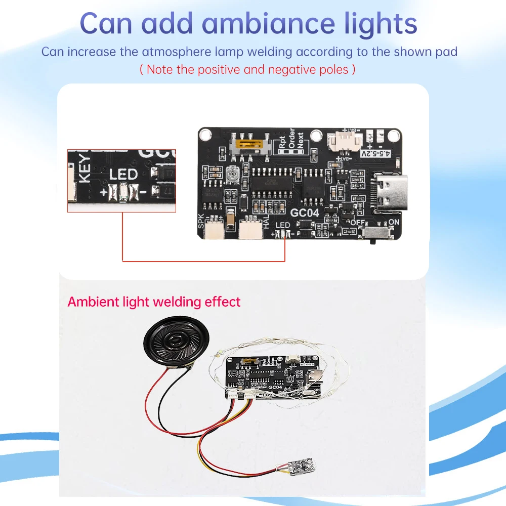 GC04 DIY Magnetic Control Recording Sound Module TYPE-C 8M MP3 Download Voice Module Movement Creative Gift Birthday Card