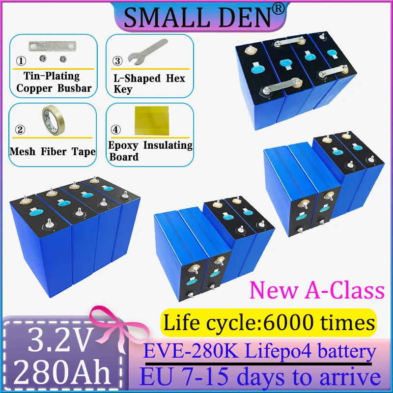 16PCS Grade A LF280K LiFePo4 battery CATL EVE 3.2v 280Ah EU Lithium Battery Cell Prismatic Li-Ion Rechargeable Lifepo4 Battery