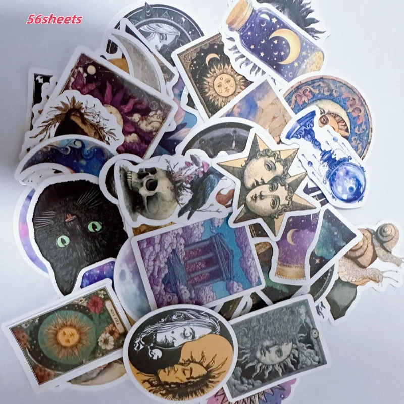 10/56Pcs Medieval Mysterious Celestial Cartoon Stickers Personalized Decorative Handbooks Luggage Waterproof Phone Case Helmet